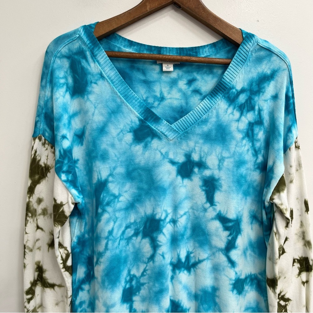 Sundance Tie Dye Summer Skies Pullover V-Neck Sweater Blue Green Cotton Small - Picture 3 of 11